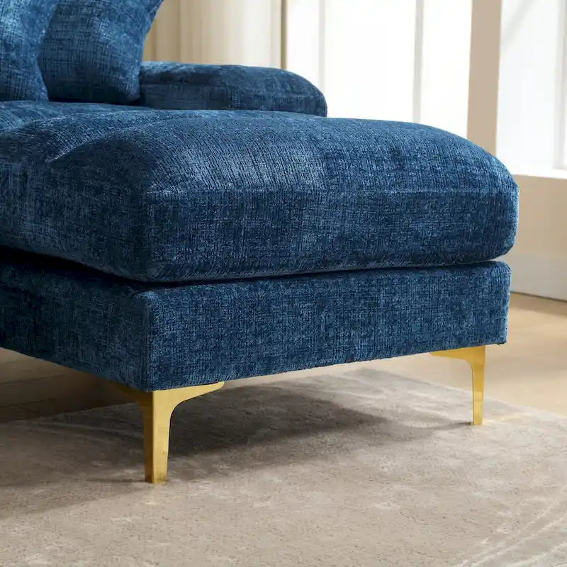Canapé sectionnel d'angle en chenille 7 places beige/gris/bleu/jaune/orange/rose/noir