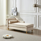 Chaise longue en velours avec rangement et pieds en métal doré