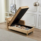 Chaise longue en velours avec rangement et pieds en métal doré