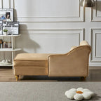 Chaise longue en velours avec rangement et pieds en métal doré