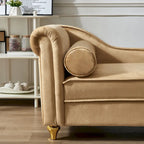 Chaise longue en velours avec rangement et pieds en métal doré