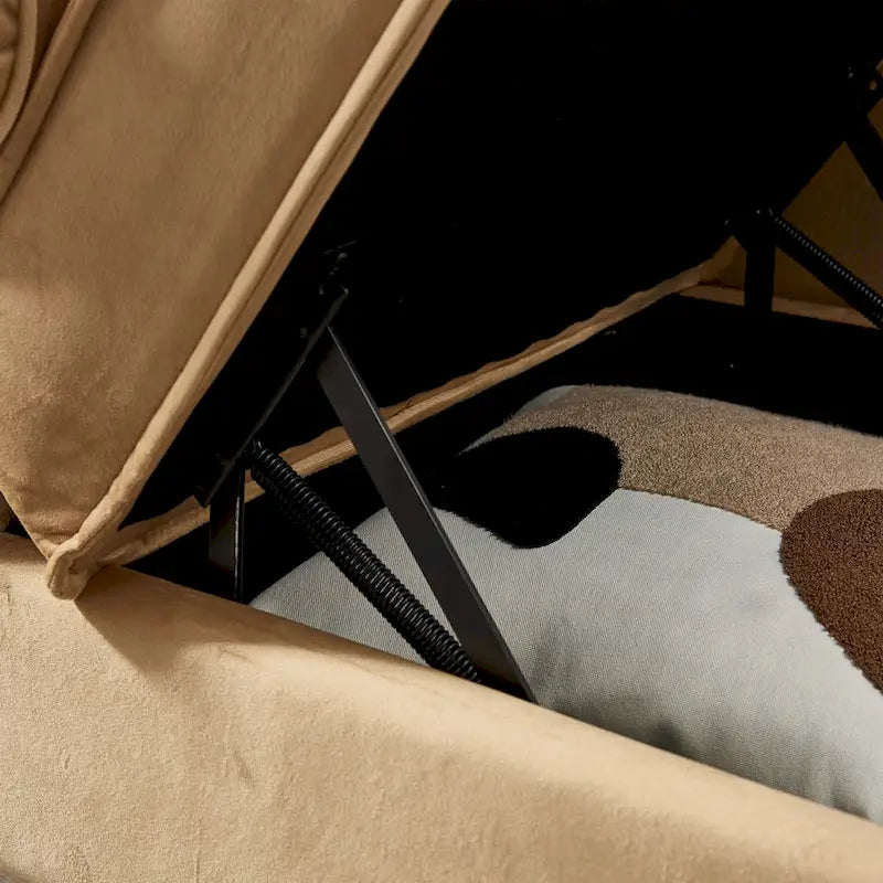 Chaise longue en velours avec rangement et pieds en métal doré