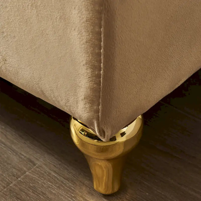 Chaise longue en velours avec rangement et pieds en métal doré