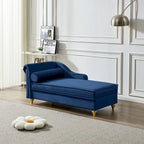 Chaise longue en velours avec rangement et pieds en métal doré