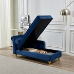 Chaise longue en velours avec rangement et pieds en métal doré