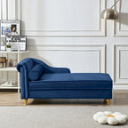Chaise longue en velours avec rangement et pieds en métal doré