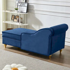 Chaise longue en velours avec rangement et pieds en métal doré