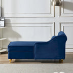 Chaise longue en velours avec rangement et pieds en métal doré