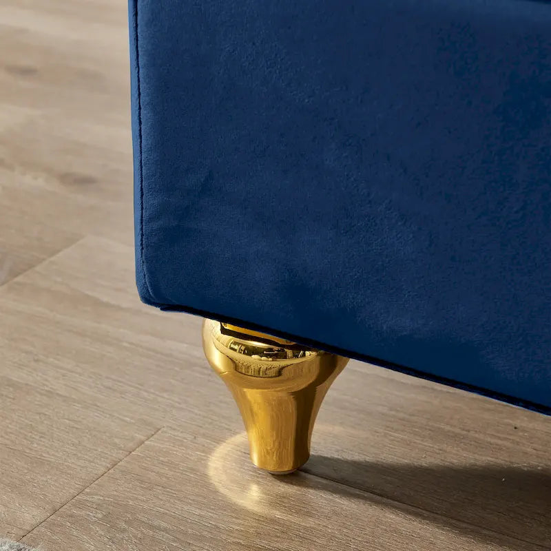 Chaise longue en velours avec rangement et pieds en métal doré