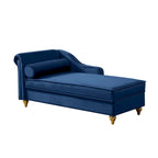 Chaise longue en velours avec rangement et pieds en métal doré