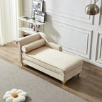 Chaise longue en velours avec rangement et pieds en métal doré