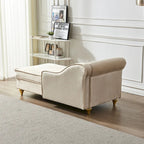 Chaise longue en velours avec rangement et pieds en métal doré