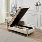Chaise longue en velours avec rangement et pieds en métal doré