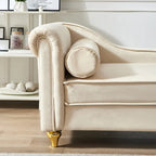 Chaise longue en velours avec rangement et pieds en métal doré
