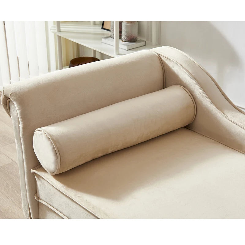 Chaise longue en velours avec rangement et pieds en métal doré