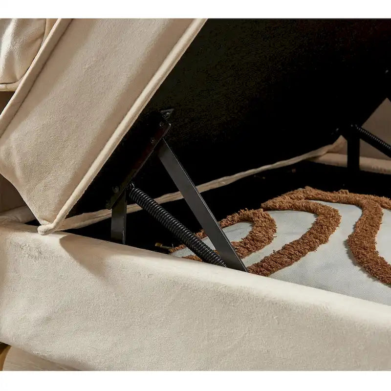 Chaise longue en velours avec rangement et pieds en métal doré