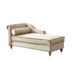 Chaise longue en velours avec rangement et pieds en métal doré