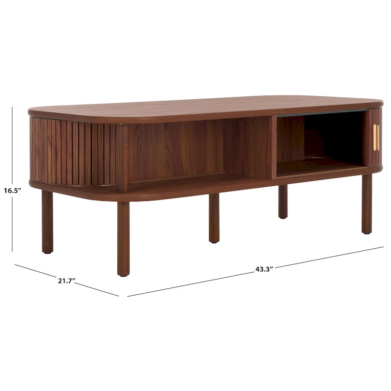 Table basse à tiroirs coulissants 2 portes Noyer/Doré pour 2 à 4 personnes
