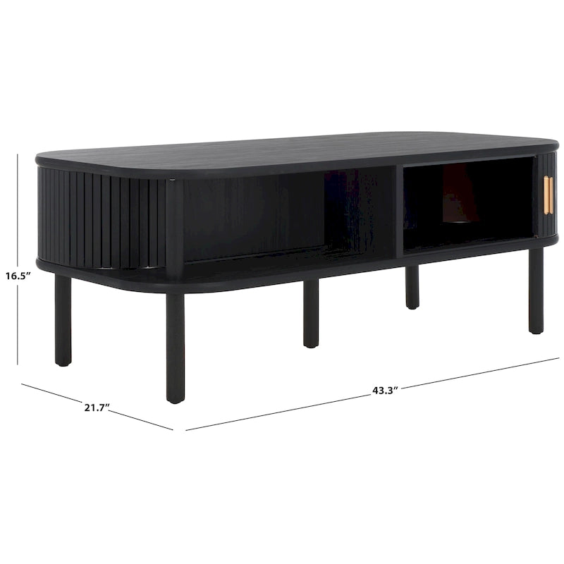 Table basse à tiroirs coulissants 2 portes Noyer/Doré pour 2 à 4 personnes