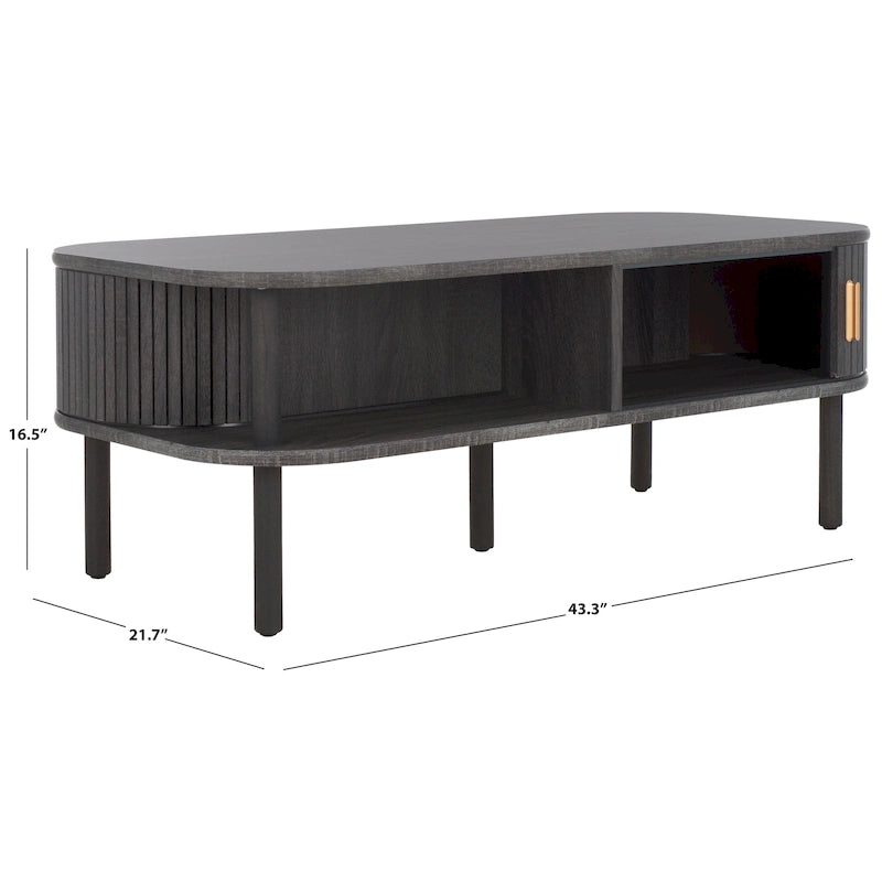 Table basse à tiroirs coulissants 2 portes Noyer/Doré pour 2 à 4 personnes