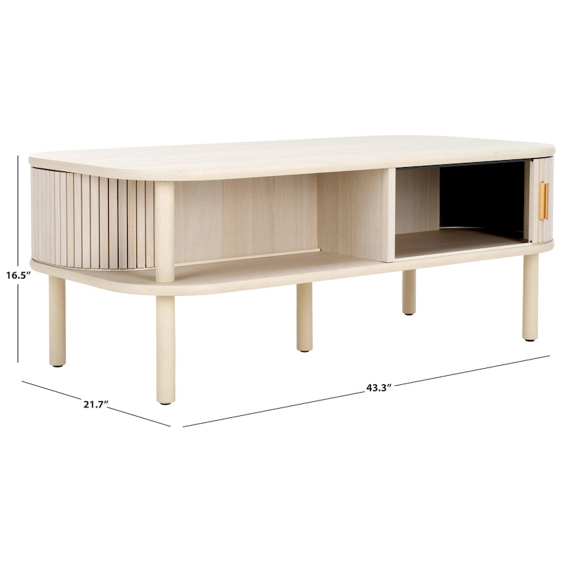Table basse à tiroirs coulissants 2 portes Noyer/Doré pour 2 à 4 personnes