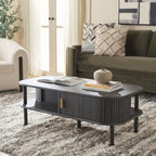 Table basse à tiroirs coulissants 2 portes Noyer/Doré pour 2 à 4 personnes