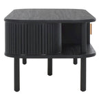 Table basse à tiroirs coulissants 2 portes Noyer/Doré pour 2 à 4 personnes
