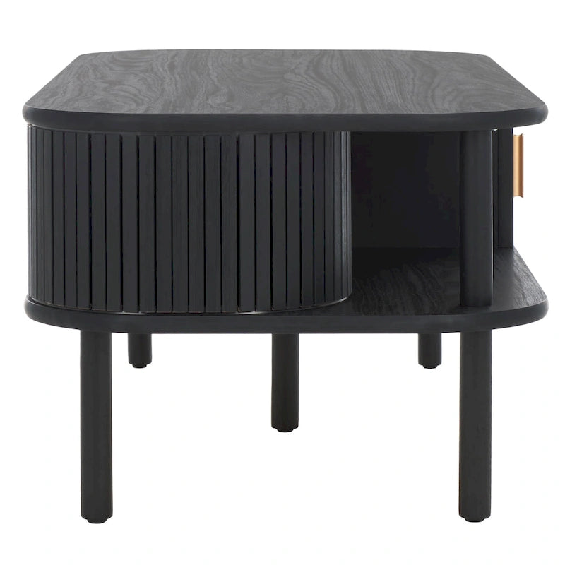 Table basse à tiroirs coulissants 2 portes Noyer/Doré pour 2 à 4 personnes