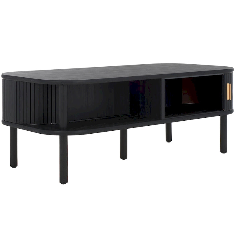 Table basse à tiroirs coulissants 2 portes Noyer/Doré pour 2 à 4 personnes