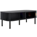 Table basse à tiroirs coulissants 2 portes Noyer/Doré pour 2 à 4 personnes