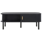 Table basse à tiroirs coulissants 2 portes Noyer/Doré pour 2 à 4 personnes