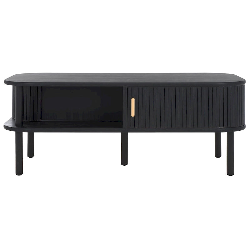 Table basse à tiroirs coulissants 2 portes Noyer/Doré pour 2 à 4 personnes