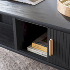 Table basse à tiroirs coulissants 2 portes Noyer/Doré pour 2 à 4 personnes