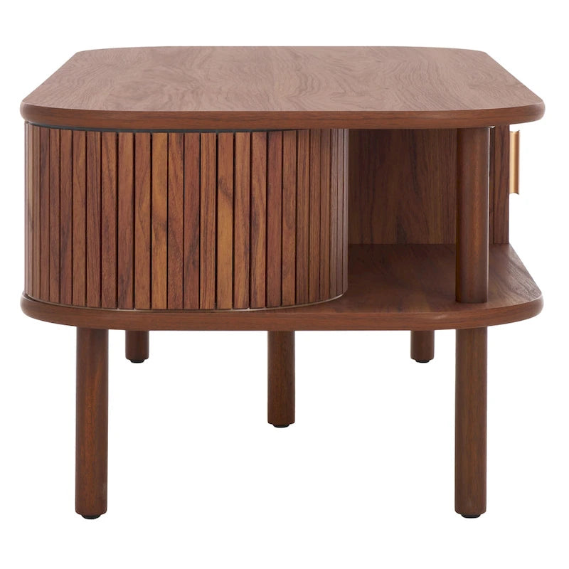 Table basse à tiroirs coulissants 2 portes Noyer/Doré pour 2 à 4 personnes