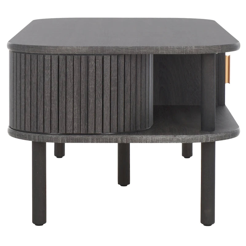 Table basse à tiroirs coulissants 2 portes Noyer/Doré pour 2 à 4 personnes