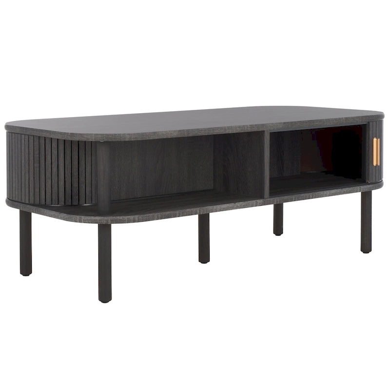 Table basse à tiroirs coulissants 2 portes Noyer/Doré pour 2 à 4 personnes