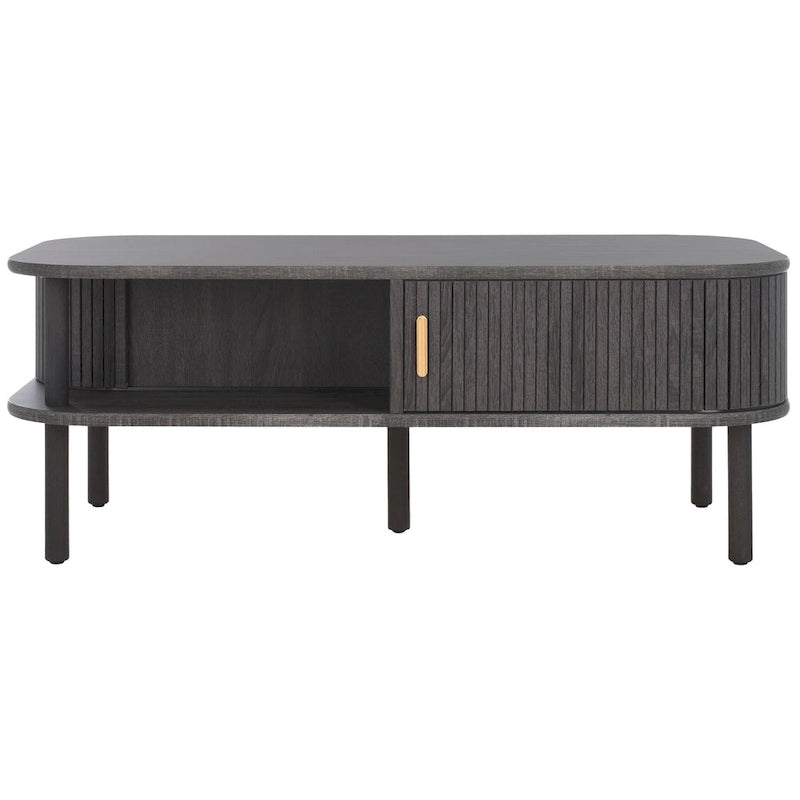 Table basse à tiroirs coulissants 2 portes Noyer/Doré pour 2 à 4 personnes