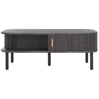 Table basse à tiroirs coulissants 2 portes Noyer/Doré pour 2 à 4 personnes