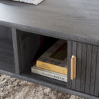 Table basse à tiroirs coulissants 2 portes Noyer/Doré pour 2 à 4 personnes